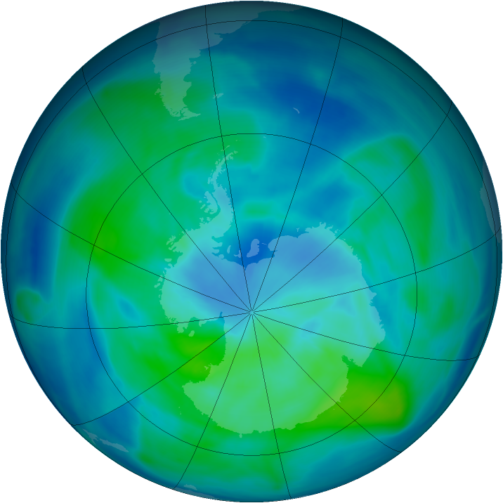 Antarctic ozone map for 14 March 2006